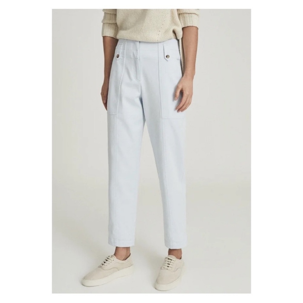 New! REISS Bradie Cotton Tapered Cargo Pants Jeans in Pale Blue - Picture 3 of 9